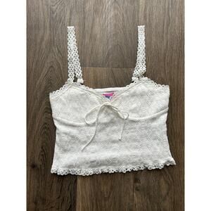 Edikted White Cropped Lacey Knit Tank Top Size Medium